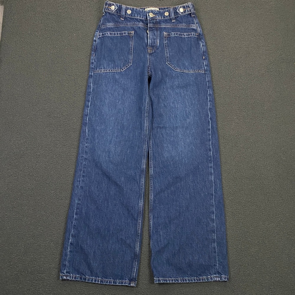 We The Free People Palmer Cuffed Jeans FITS Womens size 28 Blue Denim Wide Leg